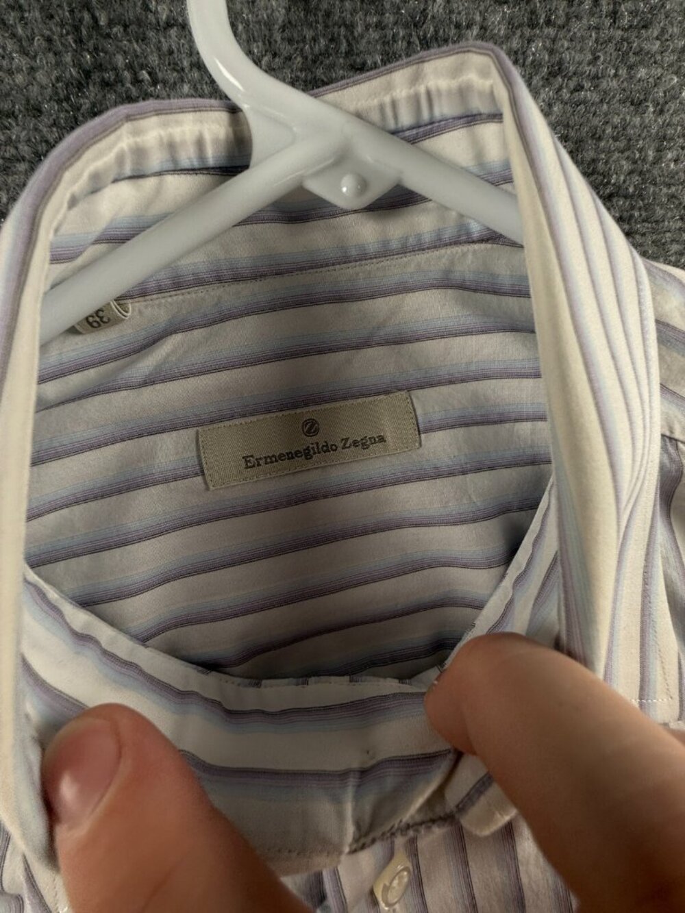 Ermenegildo Zegna 15.5 Long Sleeve Button Up Shirt Men Striped Blue Purple - Picture 8 of 16